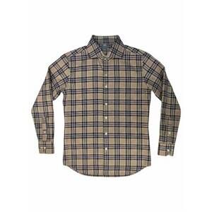 NEW FINAMORE men's napoli long sleeve shirt in taupe/blue plaid